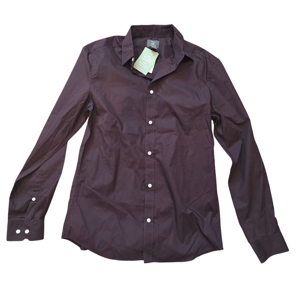NWT H&M plum men's long-sleeve slim-fit dress shirt sz M
